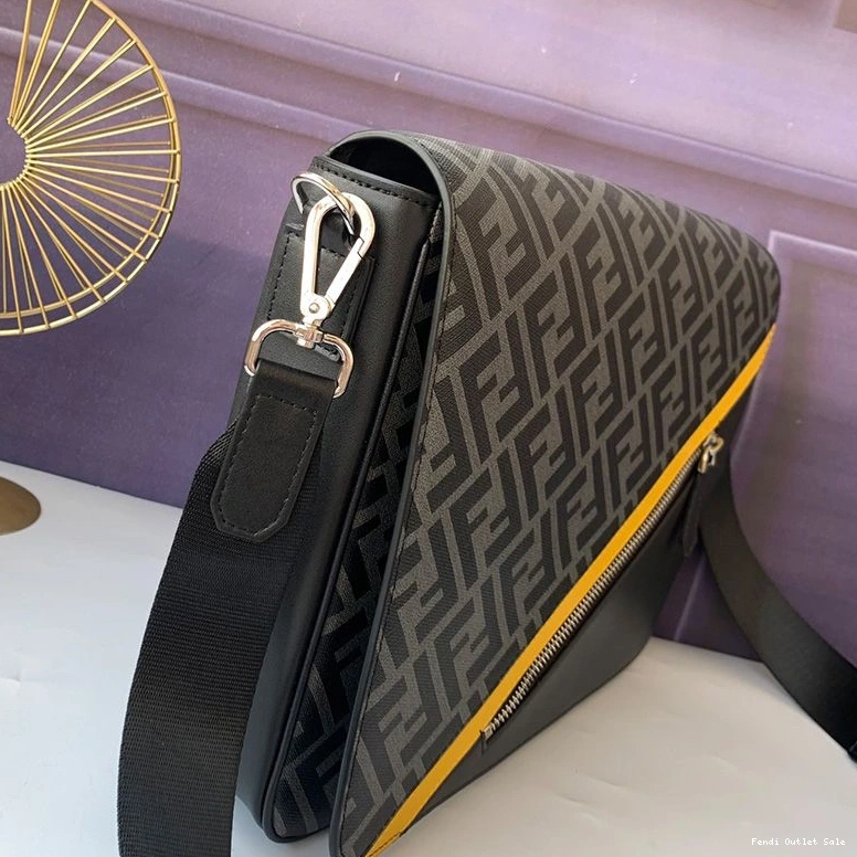 Affordable Fendi FF Motif Fabric Bag Large Messenger In Black 0822